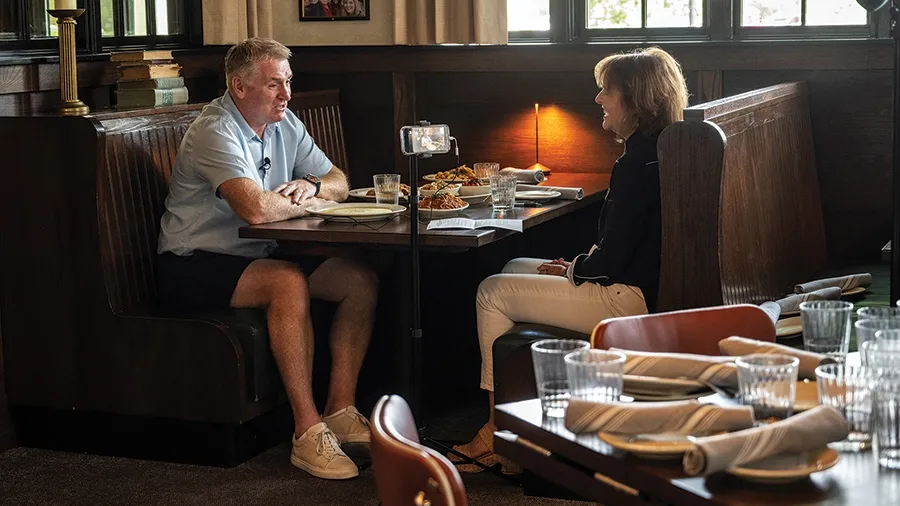 Charlotte FC head coach Dean Smith with writer Natalie Dick