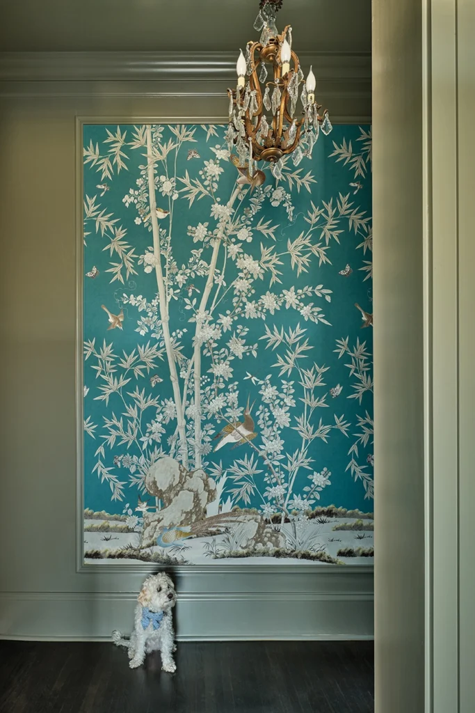 Sally the mini Goldendoodle in the upstairs hallway at the Horstman home