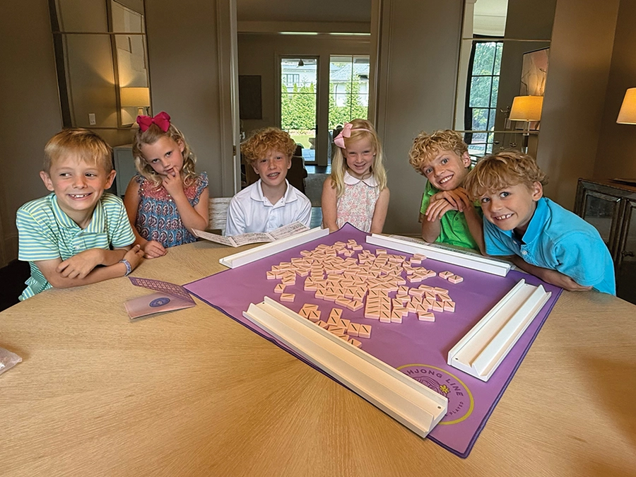 The mahjong gang, from left: Rowe Wilson, Addie Rose Reardon, Jackson Altieri, Eliza Butler, Holden Altieri and William Altieri. Photo by Ellen Wilson.