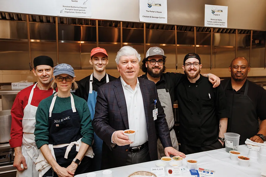 Pete Brunnick, president and CEO of VIA Health Partners, with participating chefs at Soup on Sunday