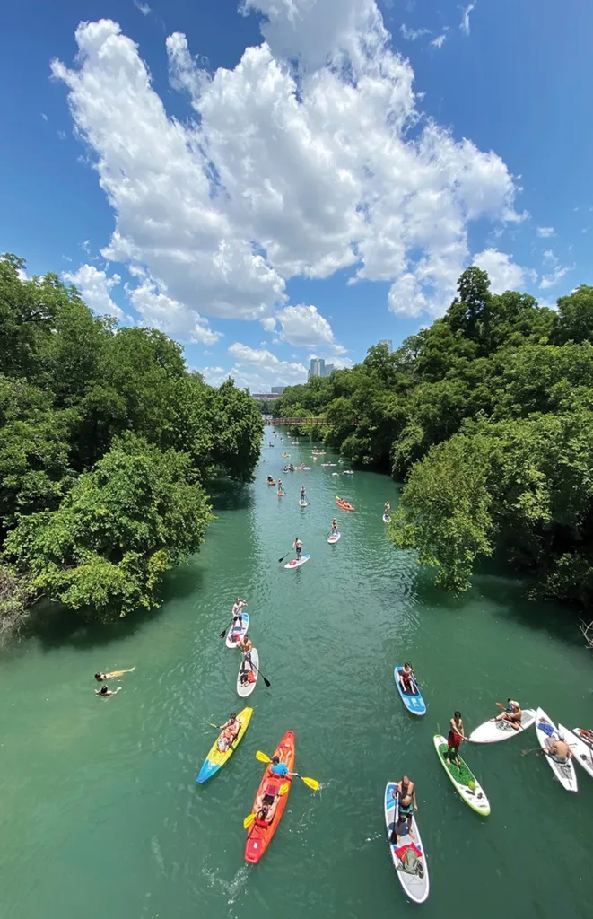 Kayaks on Barton Springs in Austin, Texas